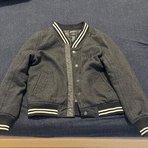 Stussy Charcoal Gray Varsity Jacket with Stripe Trim